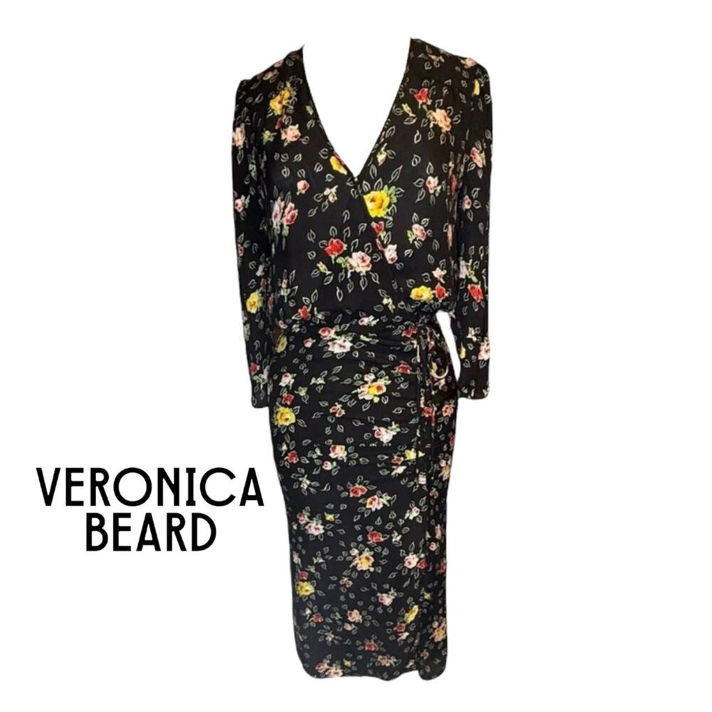Veronica Beard “Arielle” Silk Floral Midi Dress – Black/Red 346